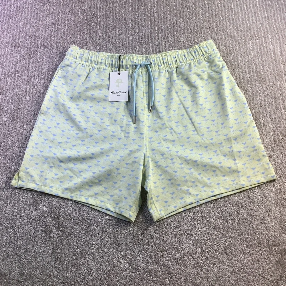 Robert Graham Mens Martini Tower Swim Trunks Yellow Blue Size L NWT